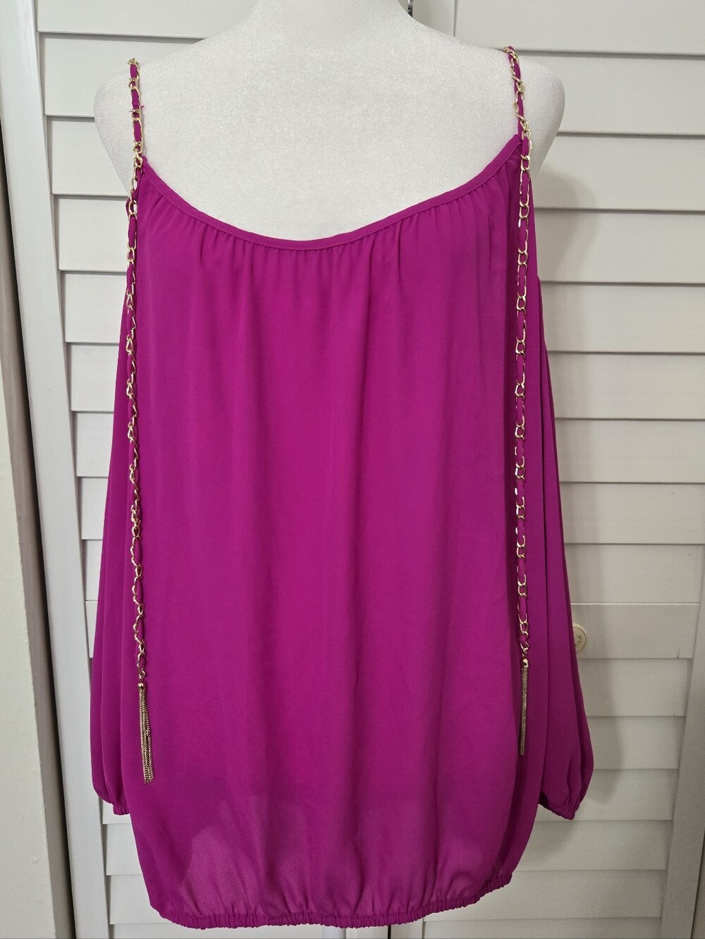 I.N.C Fuchsia Cold-Shoulder Blouse with Chain Strap Detail Size XL ⁹